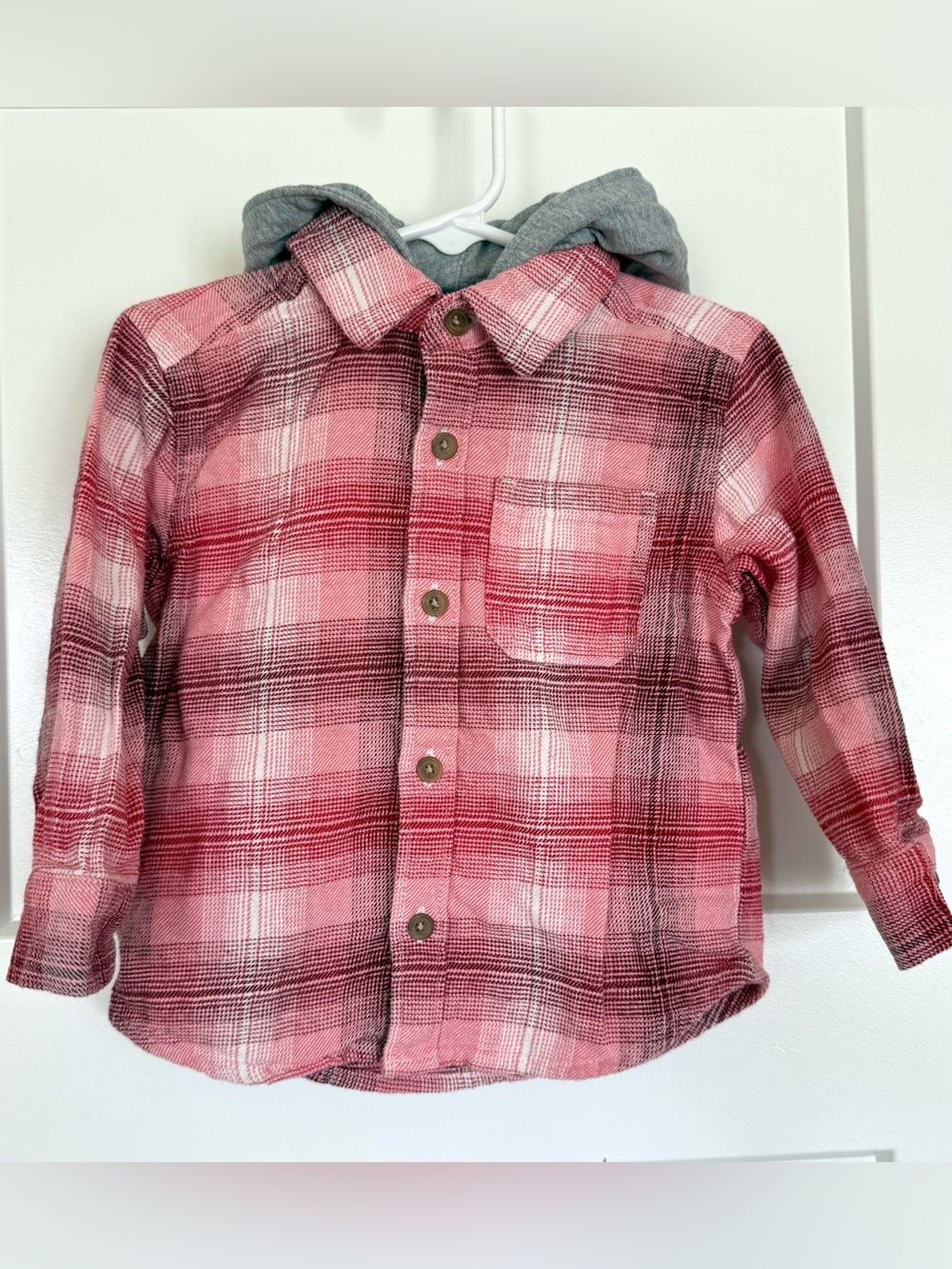 Old Navy Toddler Plaid Hooded Flannel Shirt Size 2T